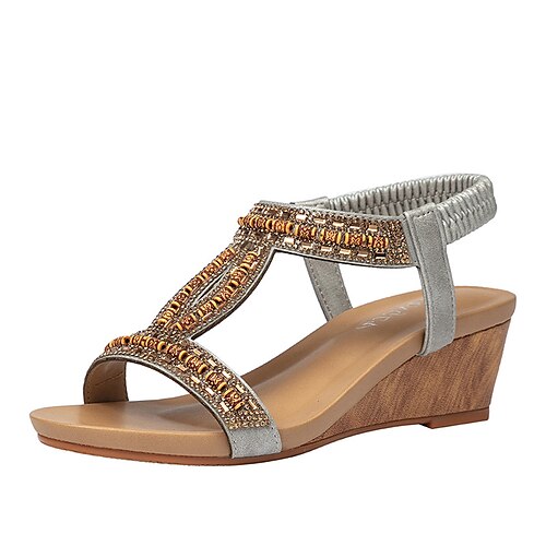 Women's Sandals Boho Bohemia Beach Wedge Sandals Rhinestone Wedge Heel Round Toe Open Toe Elegant Casual Wedding Beach Faux Leather Elastic Band Spring Summer Solid Colored Black Silver Gold
Women's Sandals Boho Bohemia Beach Wedge Sandals Rhinestone Wedge Heel Round Toe Open Toe Elegant Casual Wedding Beach Faux Leather Elastic Band Spring Summer Solid Colored Black Silver Gold