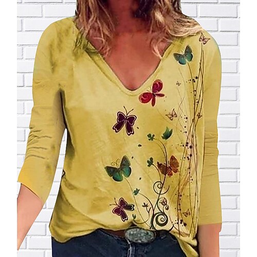 Women's T shirt Tee Butterfly Casual Weekend T shirt Tee Long Sleeve Patchwork Print V Neck Basic Blue Purple Yellow S / 3D Print
Women's T shirt Tee Butterfly Casual Weekend T shirt Tee Long Sleeve Patchwork Print V Neck Basic Blue Purple Yellow S / 3D Print