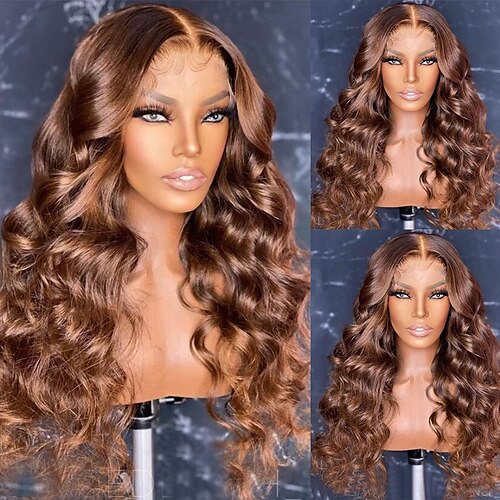 

Unprocessed Virgin Hair 13x4 Lace Front Wig Free Part Brazilian Hair Wavy Brown Wig 130% 150% Density with Baby Hair Ombre Hair Natural Hairline 100% Virgin Pre-Plucked For Women wigs for black women