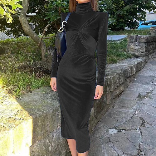 Women's Velvet Dress Sheath Dress Midi Dress Green Black Red Brown Long Sleeve Pure Color Smocked Velvet Spring Summer High Neck Elegant Fashion 2022 S M L XL XXL 3XL
Women's Velvet Dress Sheath Dress Midi Dress Green Black Red Brown Long Sleeve Pure Color Smocked Velvet Spring Summer High Neck Elegant Fashion 2022 S M L XL XXL 3XL