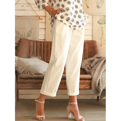 Women's Pants Trousers Trousers Side Pockets Baggy Plain Comfort Ankle-Length Casual Weekend Linen / Cotton Blend Fashion White Mid Waist Inelastic
Women's Pants Trousers Trousers Side Pockets Baggy Plain Comfort Ankle-Length Casual Weekend Linen / Cotton Blend Fashion White Mid Waist Inelastic