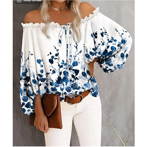 Women's Blouse Shirt White Flower Print Long Sleeve Daily Weekend Casual Off Shoulder Regular Floral S
Women's Blouse Shirt White Flower Print Long Sleeve Daily Weekend Casual Off Shoulder Regular Floral S