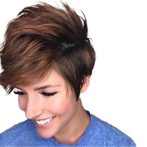 

Short Honey Blonde Ombre Color Brazilian Remy Hair Bob Wig With Bangs Straight Machine Made Pixie Cut Wigs For Black Women