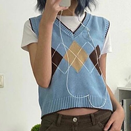 Women's Sweater Vest Jumper Crochet Knit Knitted Plaid V Neck Stylish Casual Daily Holiday Fall Winter Light Blue S M L / Sleeveless / Sleeveless / Going out / Loose
Women's Sweater Vest Jumper Crochet Knit Knitted Plaid V Neck Stylish Casual Daily Holiday Fall Winter Light Blue S M L / Sleeveless / Sleeveless / Going out / Loose