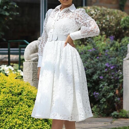 Women's Plus Size Work Dress Solid Color Shirt Collar Lace Long Sleeve Fall Winter Work Midi Dress Daily Going out Dress
Women's Plus Size Work Dress Solid Color Shirt Collar Lace Long Sleeve Fall Winter Work Midi Dress Daily Going out Dress