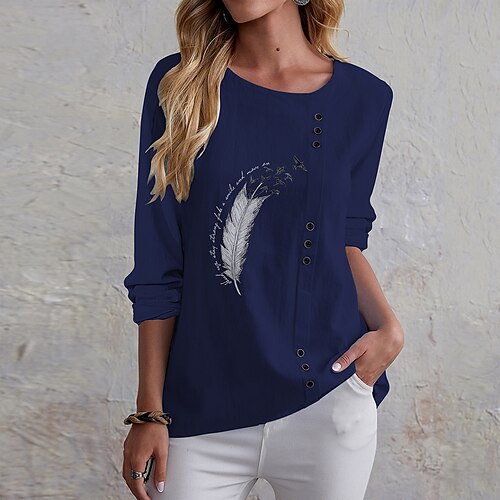 Women's T shirt Tee Feather Weekend Painting T shirt Tee Long Sleeve Button Print Round Neck Basic Blue Khaki Navy Blue S / 3D Print
Women's T shirt Tee Feather Weekend Painting T shirt Tee Long Sleeve Button Print Round Neck Basic Blue Khaki Navy Blue S / 3D Print