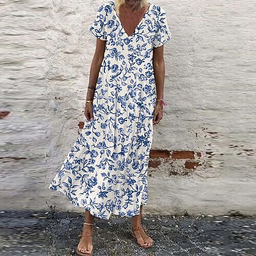 Women's Casual Dress Shift Dress Maxi long Dress Blue Short Sleeve Floral Print Spring Summer V Neck Elegant Casual Vacation 2022 S M L XL XXL 3XL
Women's Casual Dress Shift Dress Maxi long Dress Blue Short Sleeve Floral Print Spring Summer V Neck Elegant Casual Vacation 2022 S M L XL XXL 3XL