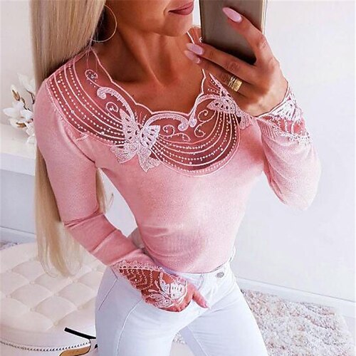 Women's Blouse Plain Daily Weekend Blouse Shirt Long Sleeve Beaded Lace Patchwork V Neck Casual Black Blue Pink S
Women's Blouse Plain Daily Weekend Blouse Shirt Long Sleeve Beaded Lace Patchwork V Neck Casual Black Blue Pink S