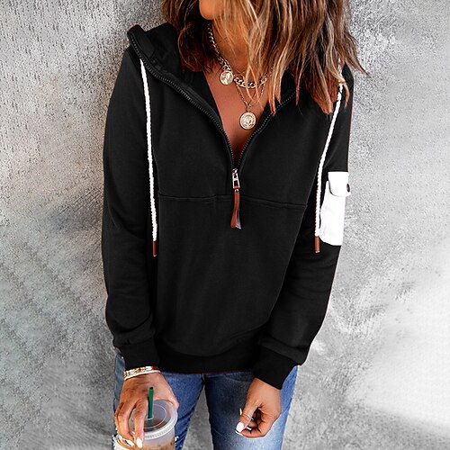 Women's Pullover Hoodie Sweatshirt Plain Pocket Quarter Zip Daily Weekend Streetwear Casual Hoodies Sweatshirts Black Blue
Women's Pullover Hoodie Sweatshirt Plain Pocket Quarter Zip Daily Weekend Streetwear Casual Hoodies Sweatshirts Black Blue