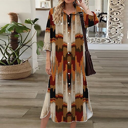 Women's Shirt Dress Shift Dress Midi Dress Yellow 3/4 Length Sleeve Geometric Button Print Fall Spring Shirt Collar Casual Fashion Loose 2022 S M L XL XXL 3XL
Women's Shirt Dress Shift Dress Midi Dress Yellow 3/4 Length Sleeve Geometric Button Print Fall Spring Shirt Collar Casual Fashion Loose 2022 S M L XL XXL 3XL
