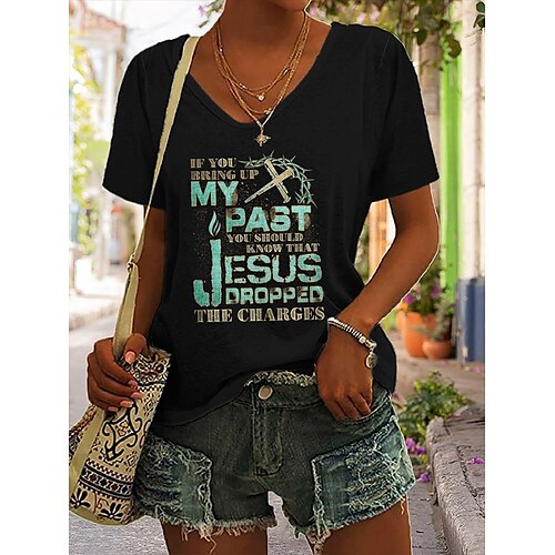 Women's T shirt Tee Black Text Print Short Sleeve Casual Weekend Basic V Neck Regular Painting S
Women's T shirt Tee Black Text Print Short Sleeve Casual Weekend Basic V Neck Regular Painting S