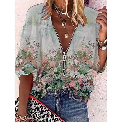 Women's Blouse Floral Holiday Weekend Floral Blouse Shirt Long Sleeve Quarter Zip Print V Neck Casual Streetwear Green S / 3D Print
Women's Blouse Floral Holiday Weekend Floral Blouse Shirt Long Sleeve Quarter Zip Print V Neck Casual Streetwear Green S / 3D Print