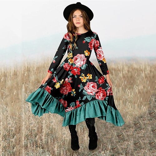 Kids Little Girls' Dress Floral A Line Dress Daily Holiday Vacation Ruffle Print Green Blue Red Maxi Long Sleeve Casual Cute Sweet Dresses Fall Winter Regular Fit 3-12 Years
Kids Little Girls' Dress Floral A Line Dress Daily Holiday Vacation Ruffle Print Green Blue Red Maxi Long Sleeve Casual Cute Sweet Dresses Fall Winter Regular Fit 3-12 Years