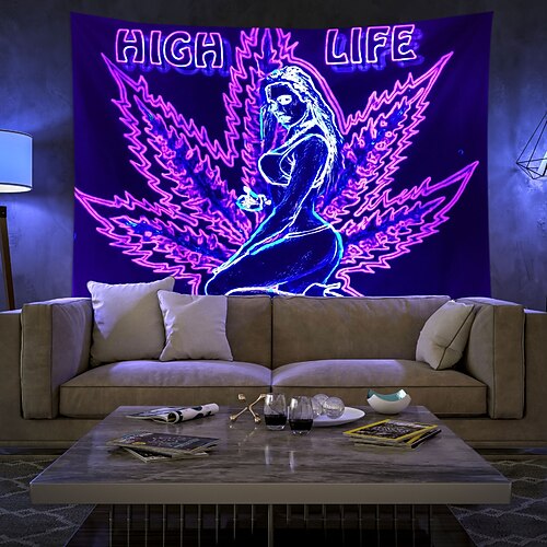 

Blacklight UV Reactive Tapestry Marijuana Psychedelic Luminous Background Cloth Dormitory Decoration Hanging Cloth
