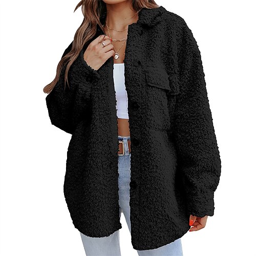 Women's Teddy Coat Windproof Warm Outdoor Street Daily Vacation Button Pocket Single Breasted Turndown Street Style Solid Color Loose Fit Outerwear Long Sleeve Winter Fall Black Pink Dark Gray S M L
Women's Teddy Coat Windproof Warm Outdoor Street Daily Vacation Button Pocket Single Breasted Turndown Street Style Solid Color Loose Fit Outerwear Long Sleeve Winter Fall Black Pink Dark Gray S M L