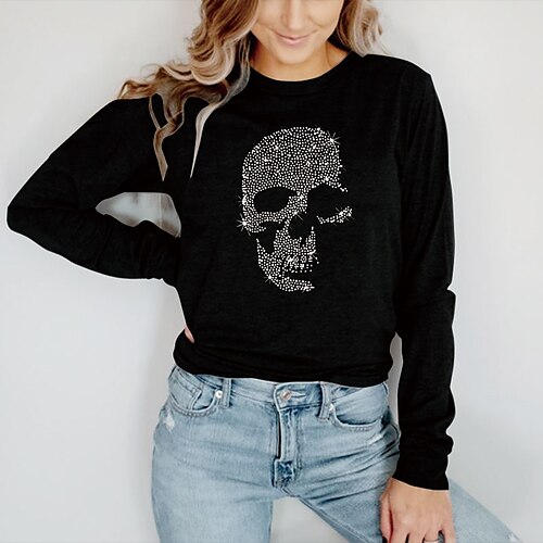 Women's T shirt Tee Graphic Skull Casual Daily Holiday Painting T shirt Tee Long Sleeve Print Round Neck Basic Green Black Blue S
Women's T shirt Tee Graphic Skull Casual Daily Holiday Painting T shirt Tee Long Sleeve Print Round Neck Basic Green Black Blue S