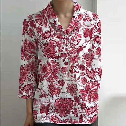 Women's Blouse Floral Holiday Weekend Floral Blouse Shirt Long Sleeve Button Print Shirt Collar Casual Streetwear Red S / 3D Print
Women's Blouse Floral Holiday Weekend Floral Blouse Shirt Long Sleeve Button Print Shirt Collar Casual Streetwear Red S / 3D Print