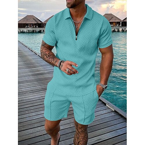 

Men's Polo Shirt Shirt Suits Character V Neck Black-White Black Navy Blue Light Blue Gray 3D Print Men's leisure suit Outdoor Work Short Sleeves Zipper Braided Clothing Apparel Casual