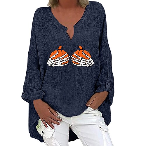 Women's Blouse Skull Pumpkin Halloween Weekend Blouse Shirt Long Sleeve Print V Neck Casual Streetwear Black Blue Navy Blue S / 3D Print
Women's Blouse Skull Pumpkin Halloween Weekend Blouse Shirt Long Sleeve Print V Neck Casual Streetwear Black Blue Navy Blue S / 3D Print