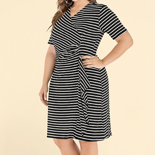 Women's Plus Size Casual Dress Striped V Neck Ruched Short Sleeve Spring Summer Casual Knee Length Dress Daily Vacation Dress / T Shirt Dress Tee Dress
Women's Plus Size Casual Dress Striped V Neck Ruched Short Sleeve Spring Summer Casual Knee Length Dress Daily Vacation Dress / T Shirt Dress Tee Dress