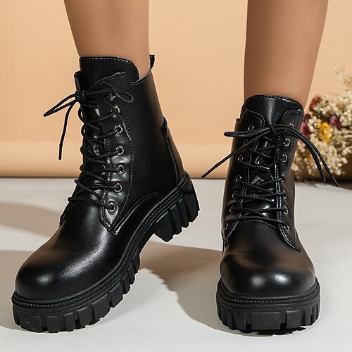 Women's Boots Combat Boots Lace-up Platform Round Toe Classic Daily Walking Shoes PU Leather Lace-up Fall Winter Solid Colored Black
Women's Boots Combat Boots Lace-up Platform Round Toe Classic Daily Walking Shoes PU Leather Lace-up Fall Winter Solid Colored Black