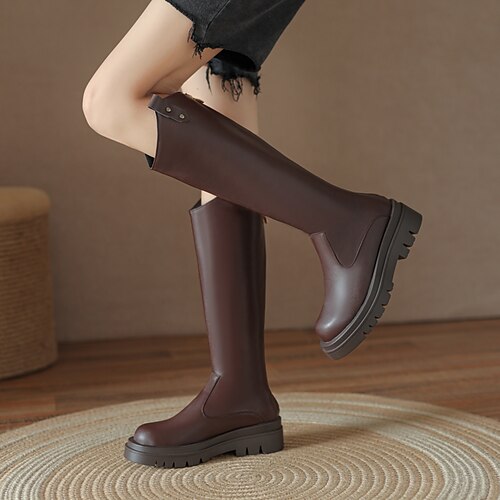 Women's Boots Knee High Boots Chunky Heel Round Toe Minimalism Daily PU Leather Zipper Fall Winter Solid Colored Dark Brown Black
Women's Boots Knee High Boots Chunky Heel Round Toe Minimalism Daily PU Leather Zipper Fall Winter Solid Colored Dark Brown Black