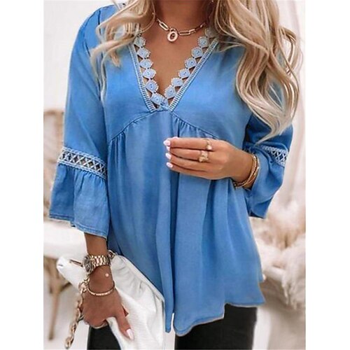 Women's Plus Size Tops Blouse Shirt Plain Lace 3/4 Length Sleeve V Neck Casual Daily Going out Spandex Fall Spring Blue
Women's Plus Size Tops Blouse Shirt Plain Lace 3/4 Length Sleeve V Neck Casual Daily Going out Spandex Fall Spring Blue