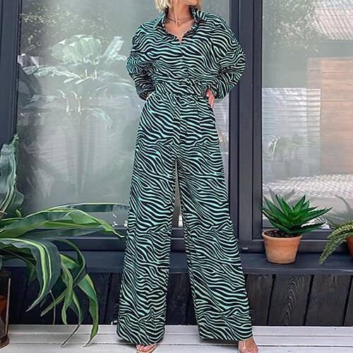Women's Jumpsuit High Waist Print Striped Shirt Collar Streetwear Street Daily Regular Fit Long Sleeve Green Blue Yellow S M L Winter
Women's Jumpsuit High Waist Print Striped Shirt Collar Streetwear Street Daily Regular Fit Long Sleeve Green Blue Yellow S M L Winter