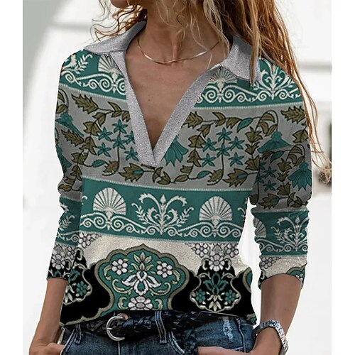 Women's T shirt Tee Floral Casual Weekend Floral Painting T shirt Tee Long Sleeve Print Shirt Collar Basic Ethnic Green S / 3D Print
Women's T shirt Tee Floral Casual Weekend Floral Painting T shirt Tee Long Sleeve Print Shirt Collar Basic Ethnic Green S / 3D Print