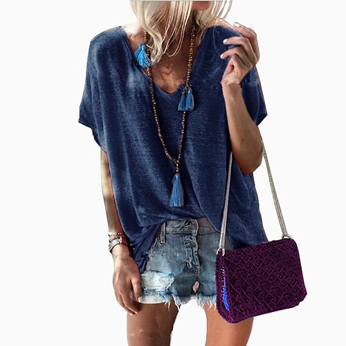 Women's T shirt Tee Green Blue Purple Plain Short Sleeve Casual Weekend Basic V Neck Regular Painting S
Women's T shirt Tee Green Blue Purple Plain Short Sleeve Casual Weekend Basic V Neck Regular Painting S