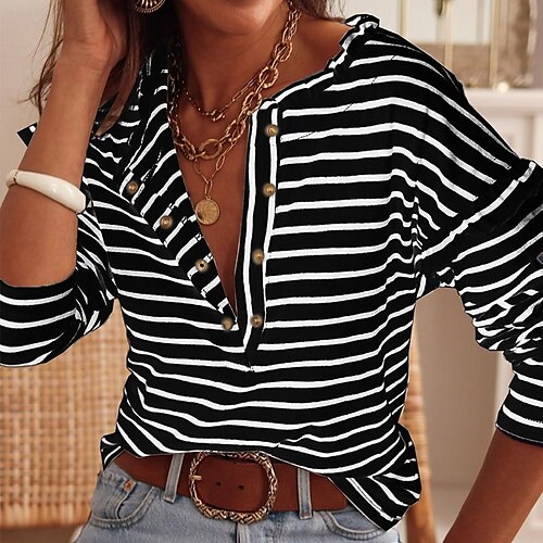 Women's T shirt Tee Striped Daily Weekend Painting T shirt Tee Long Sleeve Button V Neck Basic White Black Red S
Women's T shirt Tee Striped Daily Weekend Painting T shirt Tee Long Sleeve Button V Neck Basic White Black Red S