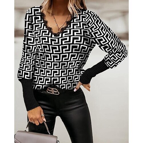 Women's Shirt Geometric Daily Weekend Geometric Shirt Long Sleeve Lace Trims Print V Neck Casual Streetwear Black S / 3D Print
Women's Shirt Geometric Daily Weekend Geometric Shirt Long Sleeve Lace Trims Print V Neck Casual Streetwear Black S / 3D Print