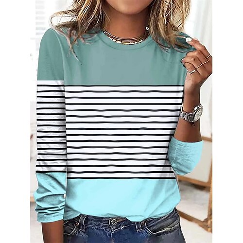 Women's T shirt Tee Striped Home Casual Daily T shirt Tee Long Sleeve Print Round Neck Basic Blue S / 3D Print
Women's T shirt Tee Striped Home Casual Daily T shirt Tee Long Sleeve Print Round Neck Basic Blue S / 3D Print