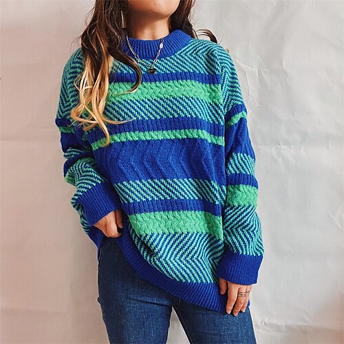 Women's Pullover Sweater Jumper Crochet Knit Knitted Striped Crew Neck Stylish Casual Going out Outdoor Fall Winter Black Blue S M L / Long Sleeve
Women's Pullover Sweater Jumper Crochet Knit Knitted Striped Crew Neck Stylish Casual Going out Outdoor Fall Winter Black Blue S M L / Long Sleeve