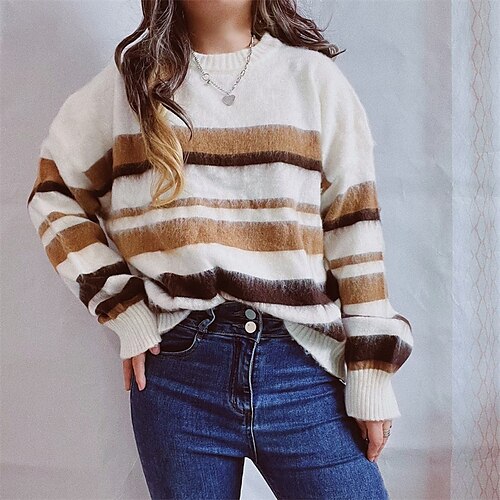 Women's Pullover Sweater jumper Jumper Ribbed Knit Patchwork Knitted Color Block Crew Neck Stylish Casual Outdoor Daily Winter Fall Blue Coffee S M L / Long Sleeve / Striped / Holiday / Going out
Women's Pullover Sweater jumper Jumper Ribbed Knit Patchwork Knitted Color Block Crew Neck Stylish Casual Outdoor Daily Winter Fall Blue Coffee S M L / Long Sleeve / Striped / Holiday / Going out
