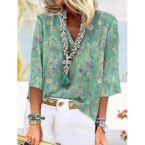 Women's Shirt Floral Graphic Daily Weekend Floral Shirt 3/4 Length Sleeve Print V Neck Ethnic Streetwear Green Blue Gray S / 3D Print
Women's Shirt Floral Graphic Daily Weekend Floral Shirt 3/4 Length Sleeve Print V Neck Ethnic Streetwear Green Blue Gray S / 3D Print