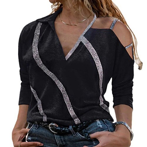 Women's Plus Size Tops T shirt Tee Striped Print Long Sleeve V Neck Basic Casual Daily Vacation Cotton Fall Winter Black
Women's Plus Size Tops T shirt Tee Striped Print Long Sleeve V Neck Basic Casual Daily Vacation Cotton Fall Winter Black