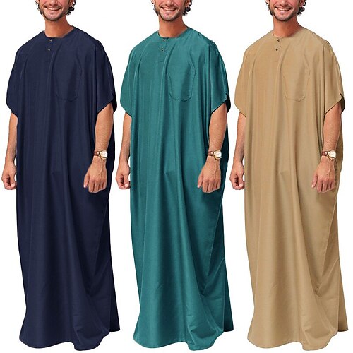 

Men's Pajamas Nightgown Sleepwear Nightshirt Pure Color Kimono Robes Home Bed Spa Cotton Blend Breathable V Wire Short Sleeve Fall Spring Green khaki