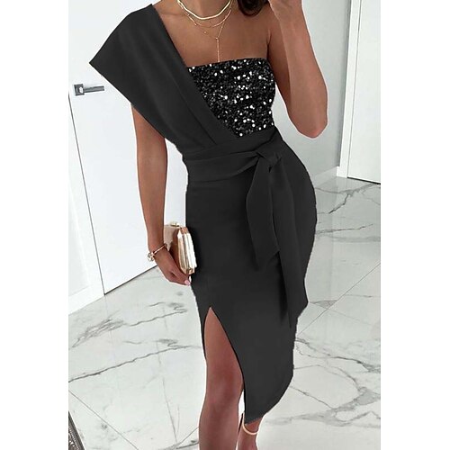 Women's Sequin Dress Sheath Dress Midi Dress Black Short Sleeve Pure Color Lace up Sequins Fall Winter One Shoulder Stylish Modern 2022 S M L XL 2XL 3XL
Women's Sequin Dress Sheath Dress Midi Dress Black Short Sleeve Pure Color Lace up Sequins Fall Winter One Shoulder Stylish Modern 2022 S M L XL 2XL 3XL