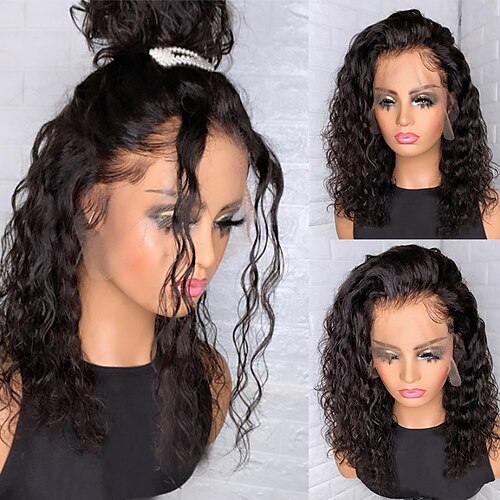 

Unprocessed Virgin Hair 13x4 Lace Front Wig Short Bob Brazilian Hair Curly Black Wig 130% 150% Density with Baby Hair Natural Hairline 100% Virgin With Bleached Knots Pre-Plucked For wigs for black