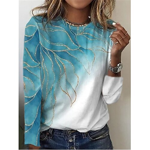 Women's T shirt Tee Blue Flower Patchwork Print Long Sleeve Casual Daily Basic Round Neck Regular S / 3D Print
Women's T shirt Tee Blue Flower Patchwork Print Long Sleeve Casual Daily Basic Round Neck Regular S / 3D Print