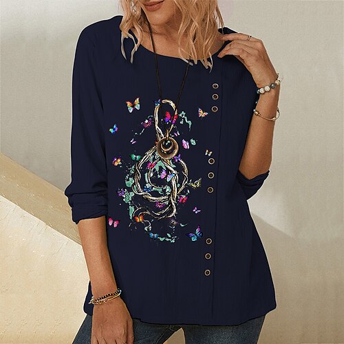 Women's T shirt Tee Butterfly Music Holiday Weekend Butterfly Painting T shirt Tee Long Sleeve Button Print Round Neck Basic Blue Khaki Navy Blue S / 3D Print
Women's T shirt Tee Butterfly Music Holiday Weekend Butterfly Painting T shirt Tee Long Sleeve Button Print Round Neck Basic Blue Khaki Navy Blue S / 3D Print