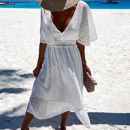 Women's A Line Dress Midi Dress Green White Red Half Sleeve Pure Color Hollow Out Fall Winter V Neck Casual 2022 S M L XL
Women's A Line Dress Midi Dress Green White Red Half Sleeve Pure Color Hollow Out Fall Winter V Neck Casual 2022 S M L XL
