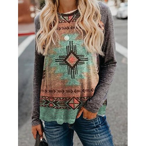 Women's T shirt Tee Blue Purple Gray Geometric Long Sleeve Casual Weekend Basic Round Neck Regular S
Women's T shirt Tee Blue Purple Gray Geometric Long Sleeve Casual Weekend Basic Round Neck Regular S