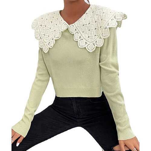 Women's Pullover Sweater jumper Jumper Ribbed Knit Knitted Lace Trims Color Block Shirt Collar Stylish Casual Outdoor Daily Winter Fall Light Green S M L / Long Sleeve / Regular Fit / Going out
Women's Pullover Sweater jumper Jumper Ribbed Knit Knitted Lace Trims Color Block Shirt Collar Stylish Casual Outdoor Daily Winter Fall Light Green S M L / Long Sleeve / Regular Fit / Going out