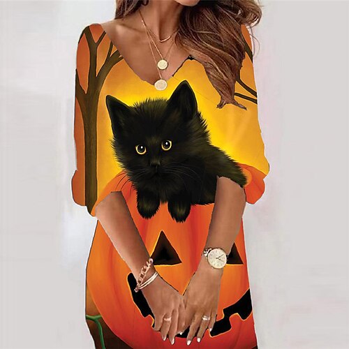 Women's Casual Dress Bodycon Short Mini Dress Orange 3/4 Length Sleeve Animal Cat Pumpkin Print Fall Winter V Neck Vacation Casual Halloween Loose Fit 2022 S M L XL XXL 3XL
Women's Casual Dress Bodycon Short Mini Dress Orange 3/4 Length Sleeve Animal Cat Pumpkin Print Fall Winter V Neck Vacation Casual Halloween Loose Fit 2022 S M L XL XXL 3XL