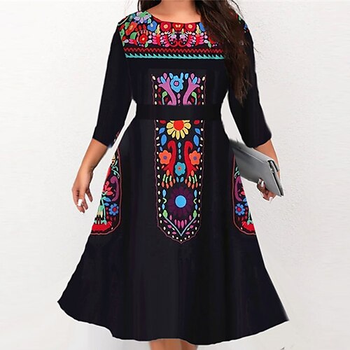 Women's Plus Size Work Dress Floral Round Neck 3/4 Length Sleeve Fall Winter Stylish Work Midi Dress Vacation Going out Dress
Women's Plus Size Work Dress Floral Round Neck 3/4 Length Sleeve Fall Winter Stylish Work Midi Dress Vacation Going out Dress