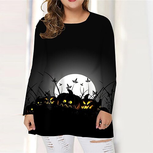 Women's Plus Size Tops T shirt Tee Letter Moon Print Long Sleeve Crewneck Casual Festival Halloween Halloween Daily Cotton Spandex Jersey Fall Winter Black Orange / 3D Print
Women's Plus Size Tops T shirt Tee Letter Moon Print Long Sleeve Crewneck Casual Festival Halloween Halloween Daily Cotton Spandex Jersey Fall Winter Black Orange / 3D Print