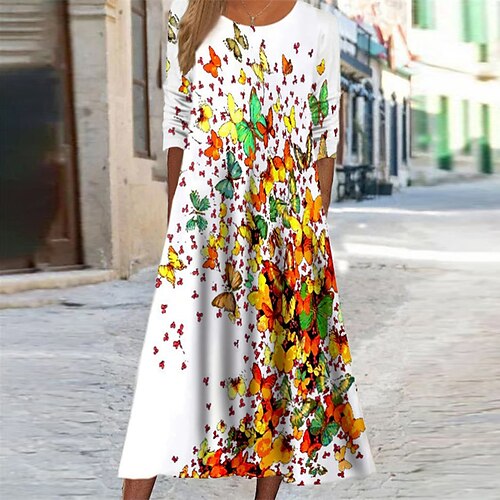 Women's Casual Dress Swing Dress Midi Dress Light Blue Gray White Long Sleeve Animal Butterfly Pocket Print Fall Winter Round Neck Vacation Casual 2022 S M L XL XXL 3XL
Women's Casual Dress Swing Dress Midi Dress Light Blue Gray White Long Sleeve Animal Butterfly Pocket Print Fall Winter Round Neck Vacation Casual 2022 S M L XL XXL 3XL