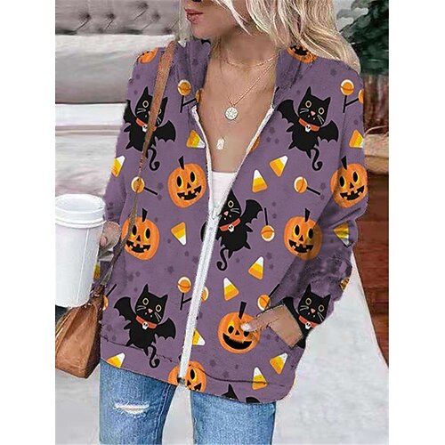 Women's Hoodie Jacket Warm Breathable Outdoor Halloween Daily Wear Going out Zipper Pocket Print Zipper Hoodie Vintage Sports Comfortable Street Style Cat Regular Fit Outerwear Long Sleeve Winter Fall 
Women's Hoodie Jacket Warm Breathable Outdoor Halloween Daily Wear Going out Zipper Pocket Print Zipper Hoodie Vintage Sports Comfortable Street Style Cat Regular Fit Outerwear Long Sleeve Winter Fall